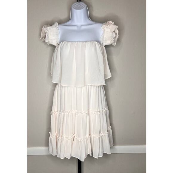 Mable by Anthropologie Rayna Off Shoulder Tiered Mini Sundress White Women's M - Picture 5 of 11